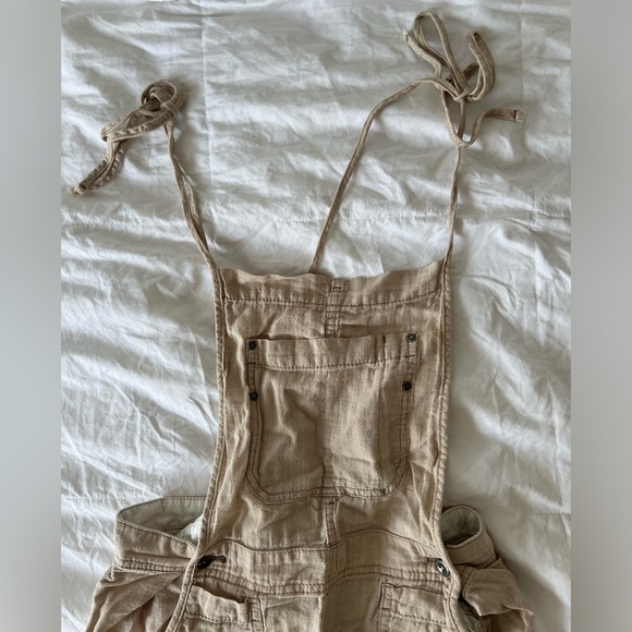Free People Tan Linen Tie String Overalls [Sz. XS] - Picture 2 of 6